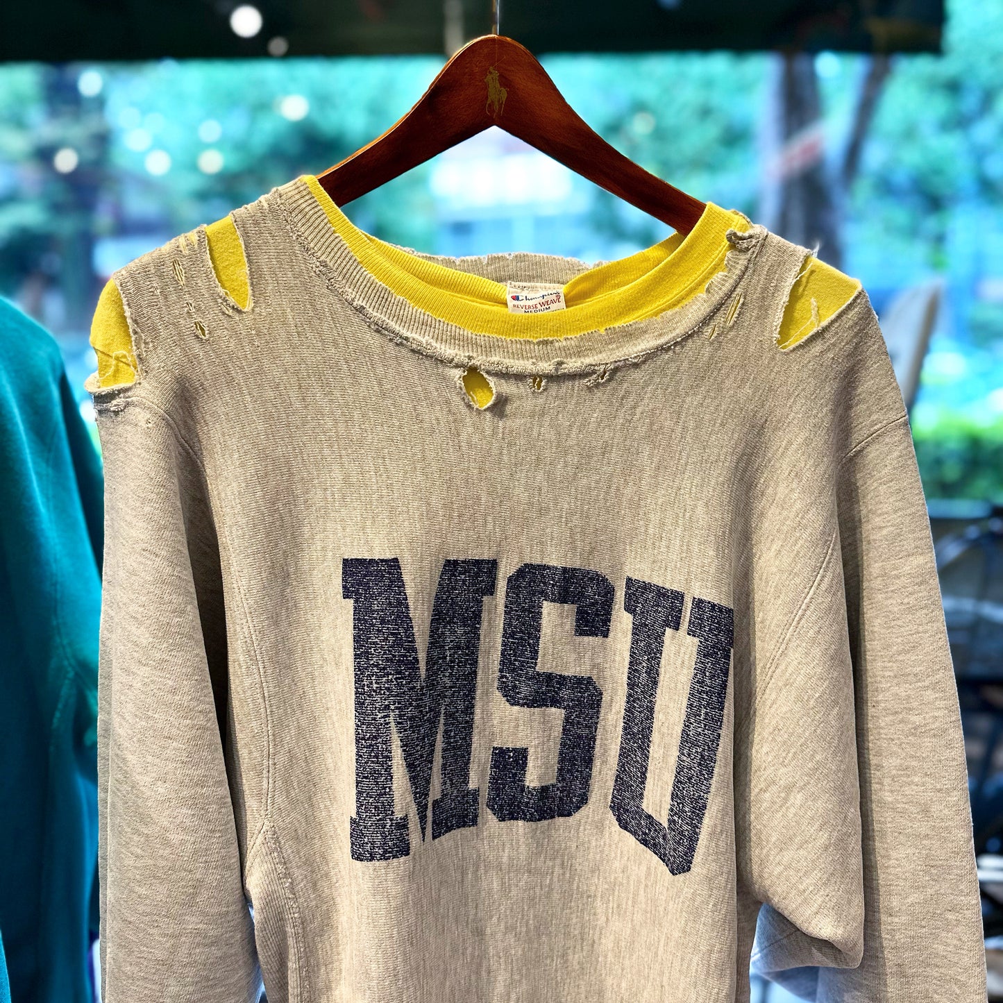 90s 刺繍タグ チャンピオンリバースウィーヴ MSU Champion REVERSE WEAVE ヴィンテージ ダメージ