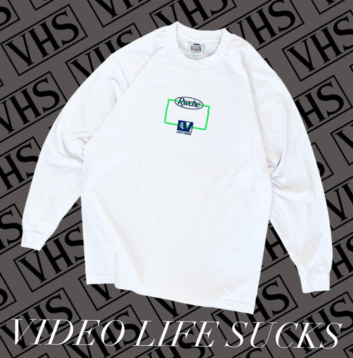 rwche x LIPIT VIDEO コラボ L/S Tee VIDEO LIFE SUCKS ローチ リピト ビデオ KIOSCO キオスコ VHS